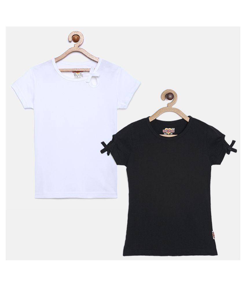     			Sinimini - Black Cotton Blend Girl's T-Shirt ( Pack of 2 )