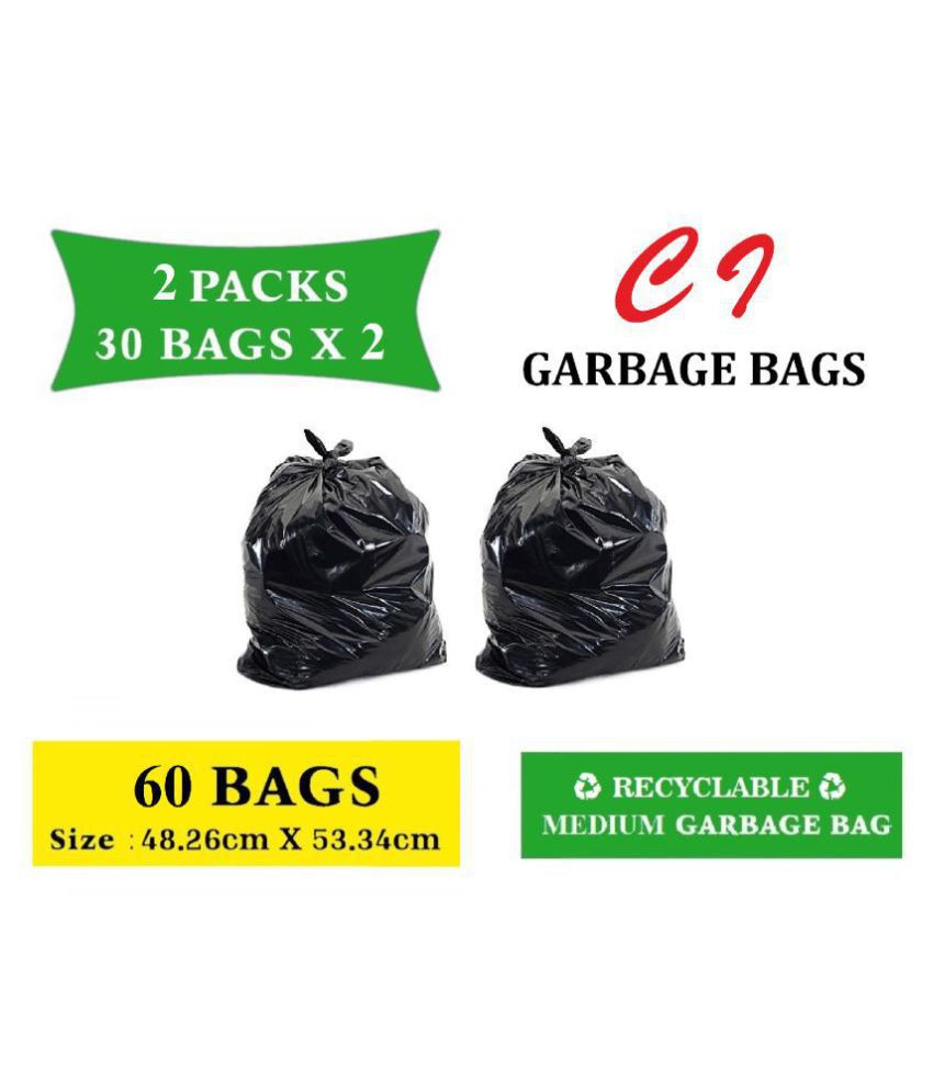     			C I- Medium 60 pcs Garbage Bags - 2 packs of 30 Pcs - 60 pcs - 19X21 Black Medium Disposable Garbage Trash Waste Dustbin Kitchen Bag