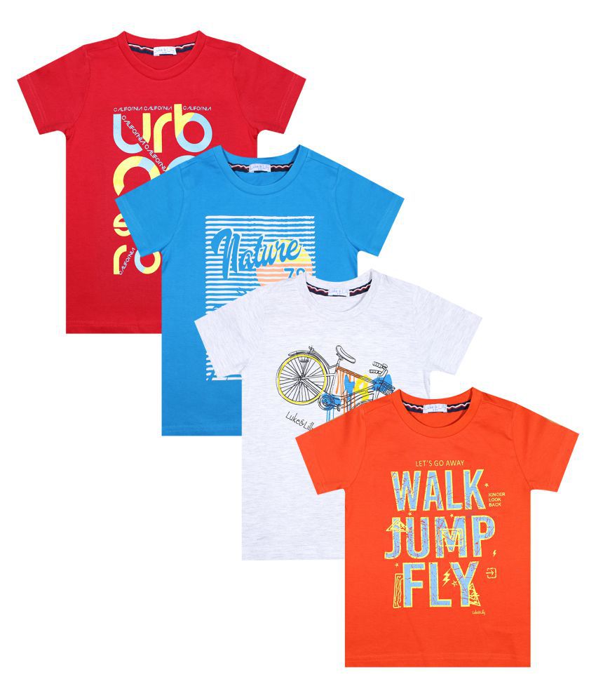 Luke and Lilly Red, Blue, White and Orange Boys Cotton Half Sleeve Tshirt Pack Of 4