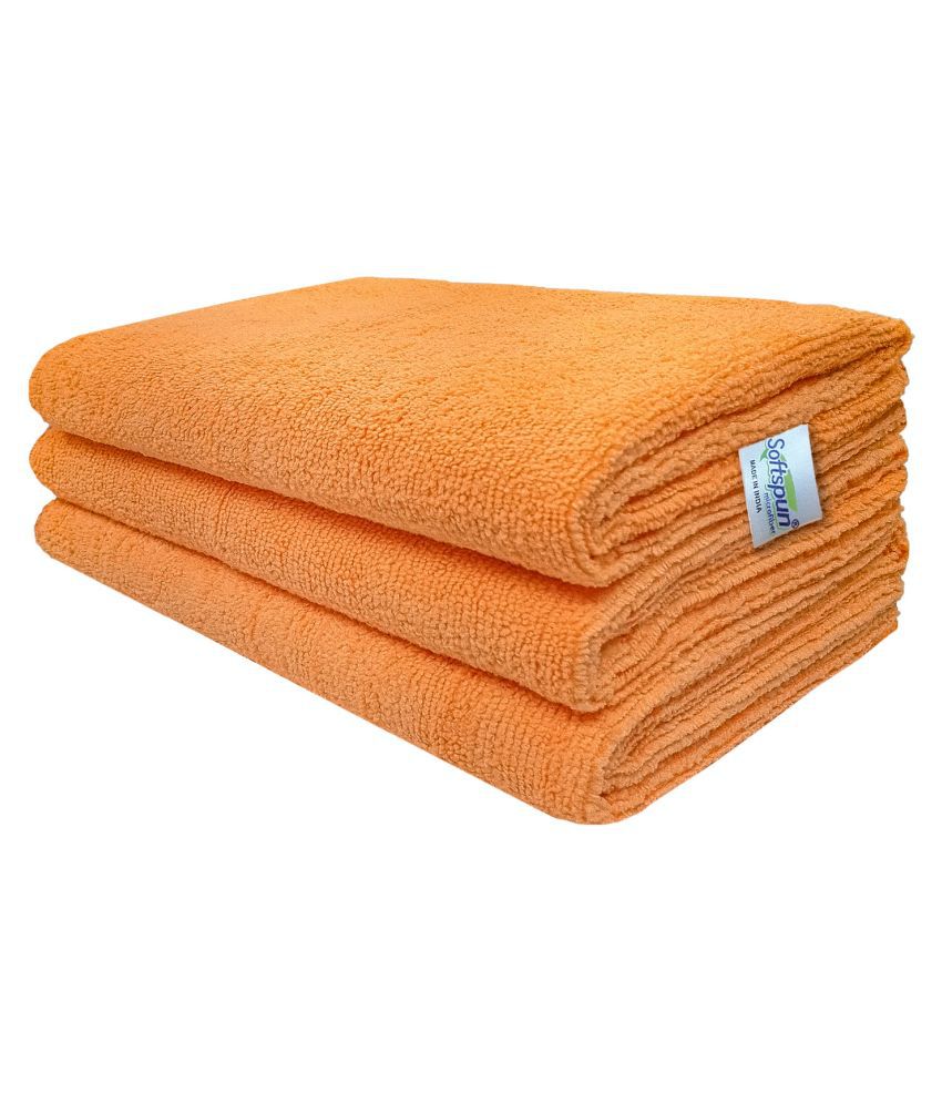 SOFTSPUN Microfiber Cloth - 3 pcs - 40x40 cms - 340 GSM Orange - Thick Lint & Streak-Free Multipurpose Cloths