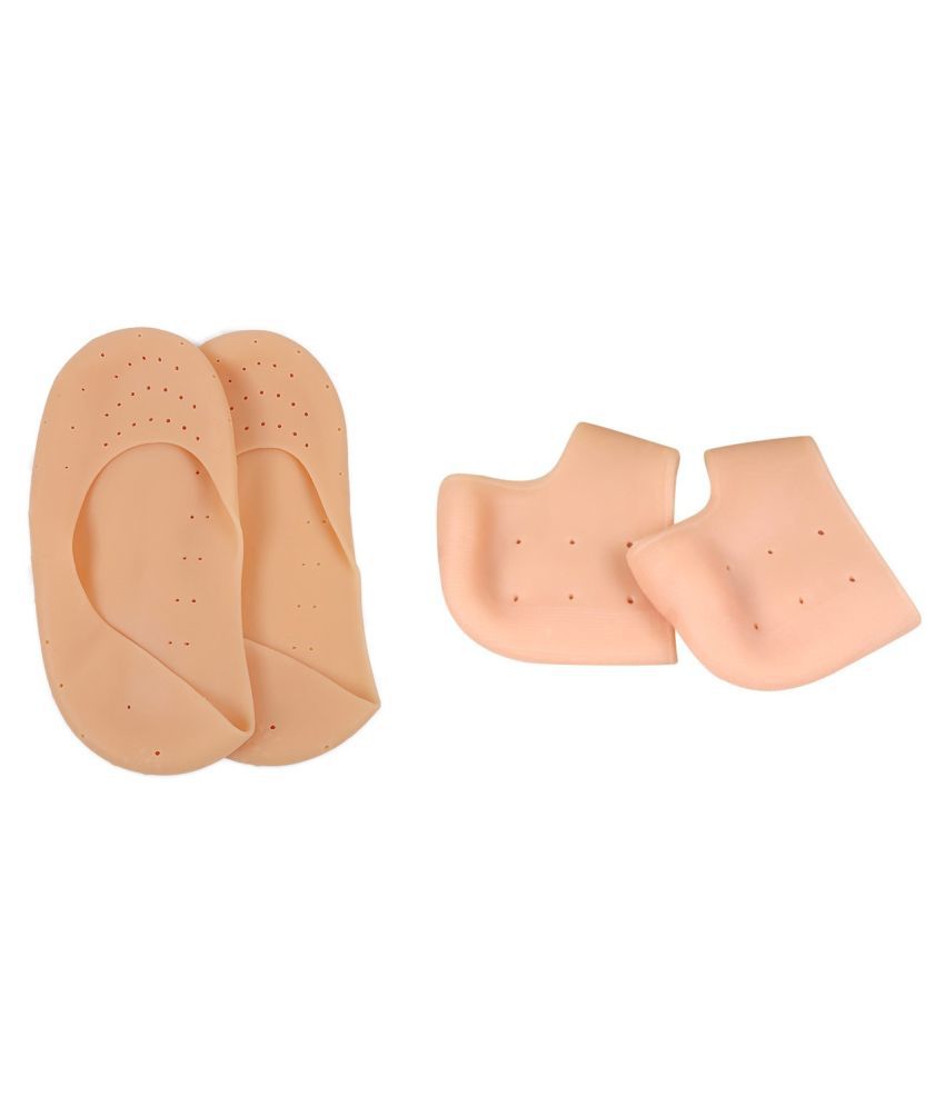 eBizMour Combo Offer Anti Heel Crack + Smiling Foot Silicone Full and Heel Socks 1 + 1 Pair Free Size