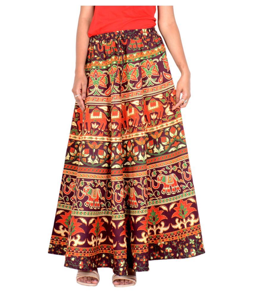 Rajvila Cotton Broomstick Skirt - Brown