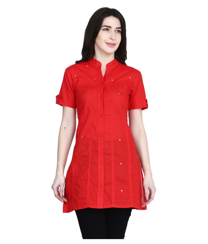     			Dwears - Red Cotton Women's Shirt Style Kurti