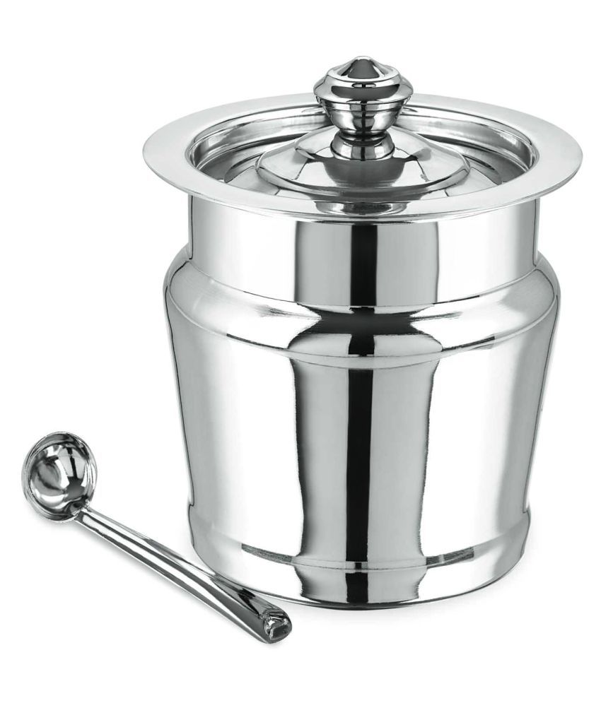 Ppi Ghee Pot Container Steel Oil Container/Dispenser Set of 1 200 mL