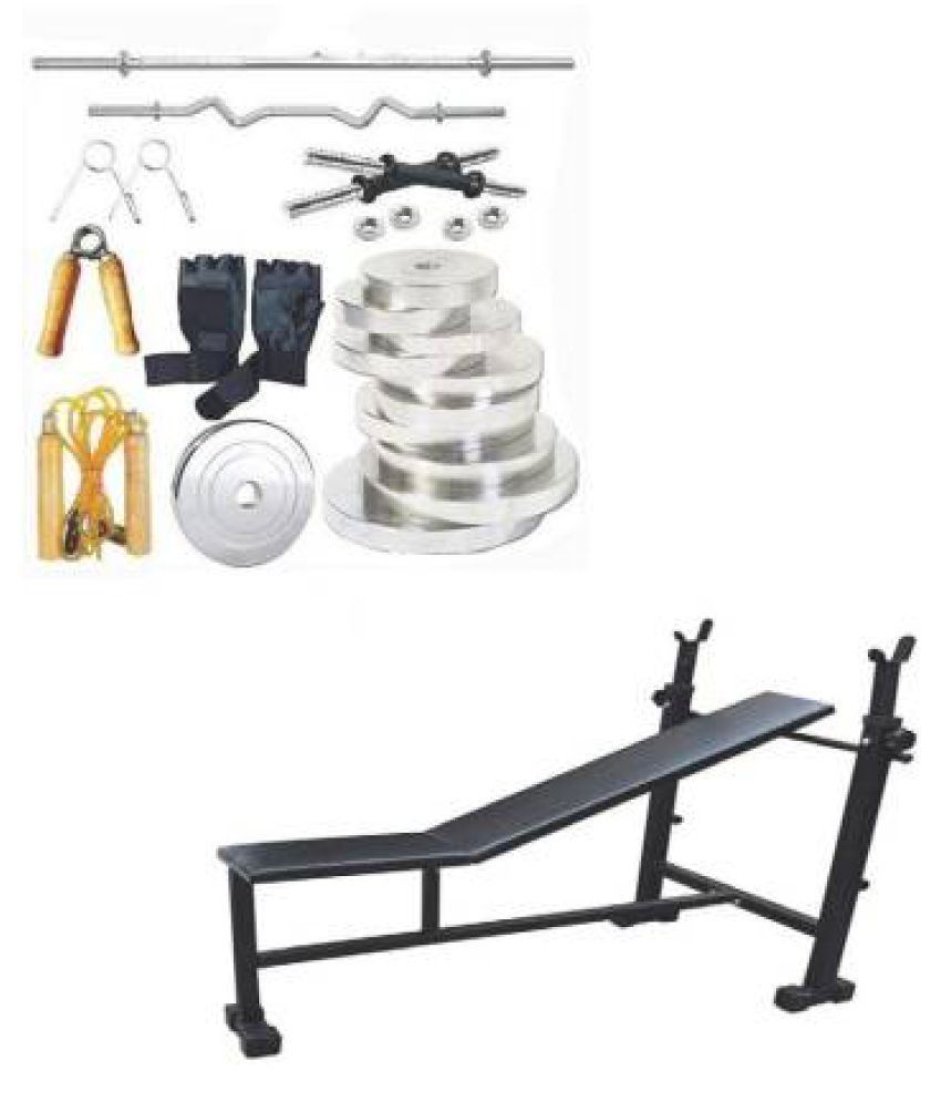 RIO PORT 68KG Steel Home Gym Combo Of Weights (1Kgx2=2Kg+2Kgx4=8 Kg + 3 Kg x 6 = 18Kg + 5 Kg x 4 = 20 Kg + 10 Kg x 2 = 20Kg ), 6-in-1Multipurpose Bench, Plain Rod, Curl Rod, Dumbbell Rods, Gym Gloves, Gym Backpack, Gym Belt, Skipping Rope, Hand Gripper