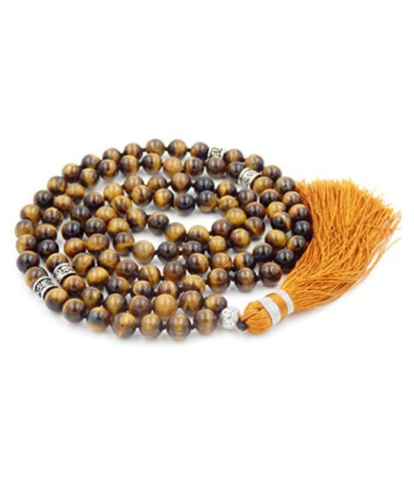     			8mm Yellow Tiger Eye Natural Agate Stone Knotted Mala Beads Bracelet Necklace