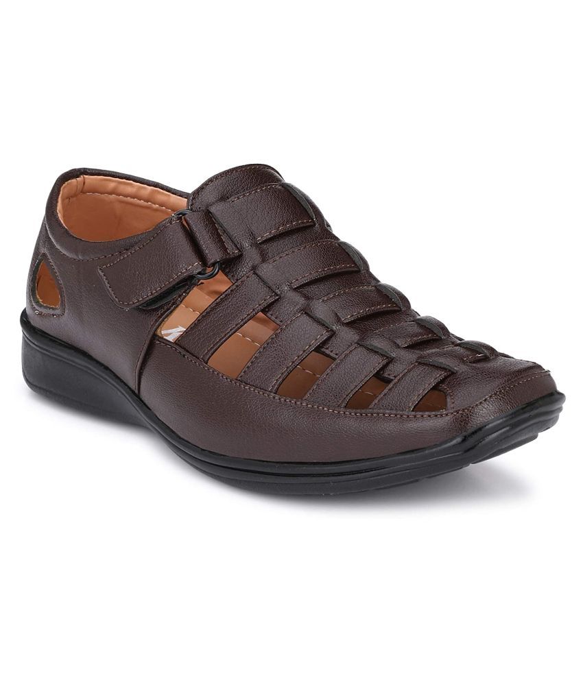     			Amico Brown Synthetic Leather Sandals