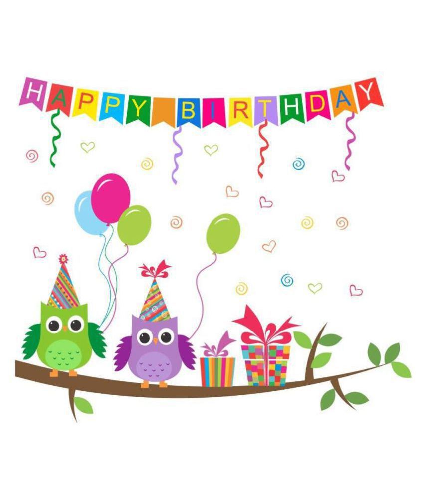     			Asmi Collection Happy Birthday Banner with Owls on a Branch Nature Sticker ( 40 x 60 cms )