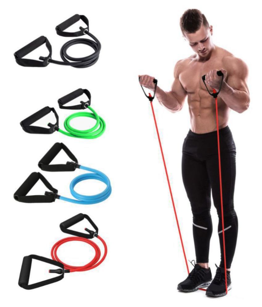     			Single Toning Resistance Tube Pull Rope Exercise Band for Stretching, Workout, Home Gym and Toning with Grip D Shaped Foam Handles for Men and Women