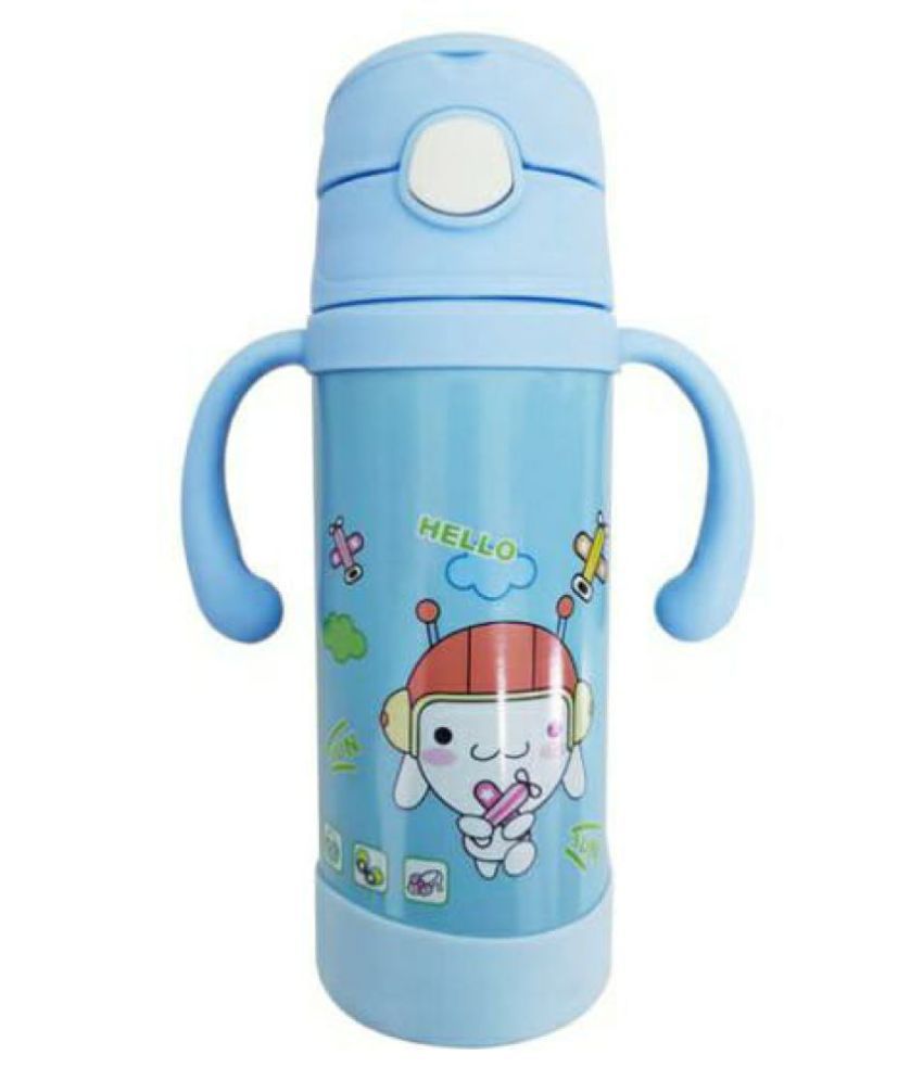 Child Chic 2 in 1 Baby Steel Feeding Bottle/Straw Sipper with Handle 220 ml (Blue)