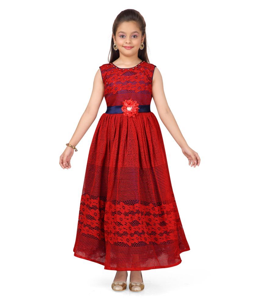red colour net frock