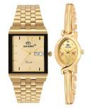 ADAMO Couple Combo Gold Dial Day & Date Men's & Women's Watch 2251-1918YM04