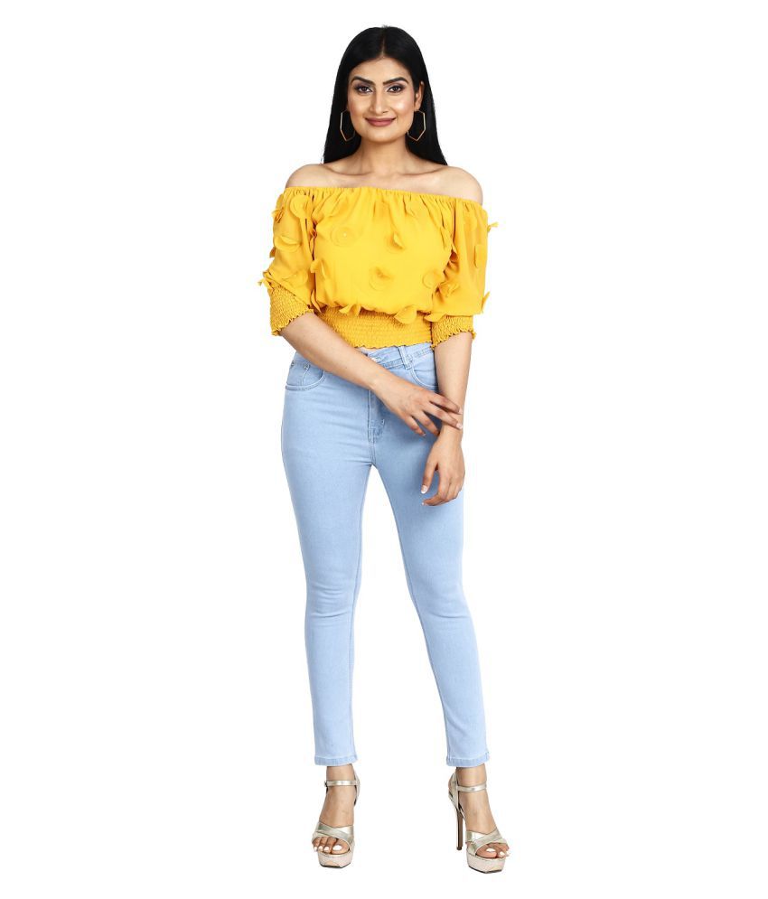 ALLURING Poly Cotton Peasant Tops - Yellow - Buy ALLURING Poly Cotton ...