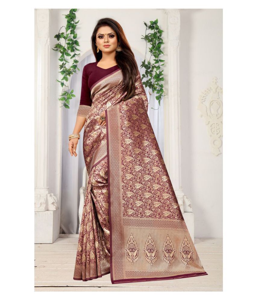     			Gazal Fashions - Maroon Banarasi Silk Saree With Blouse Piece (Pack of 1)