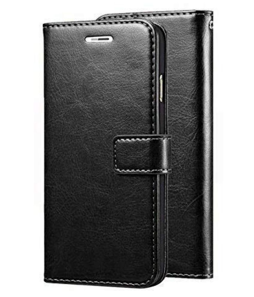     			Oppo F19 Pro Flip Cover by Kosher Traders - Black Original Leather Wallet