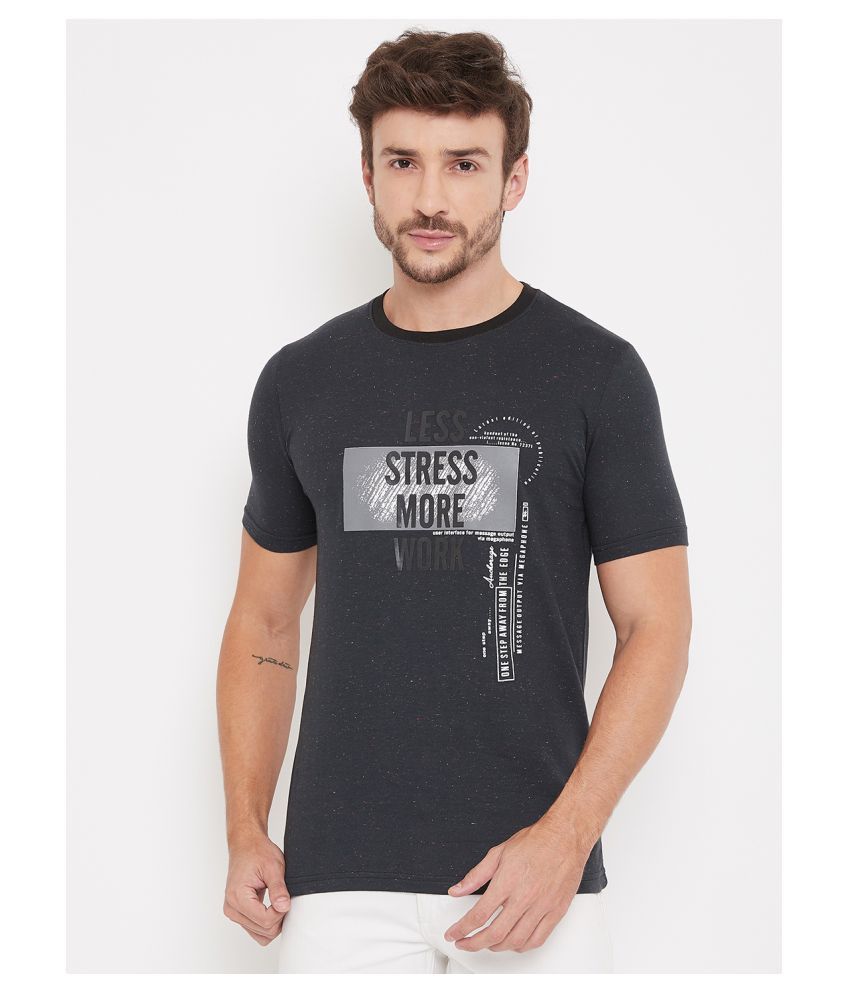     			BISHOP COTTON Cotton Lycra Black Printed T-Shirt