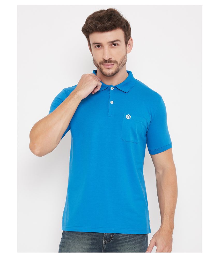     			BISHOP COTTON Cotton Lycra Blue Plain Polo T Shirt