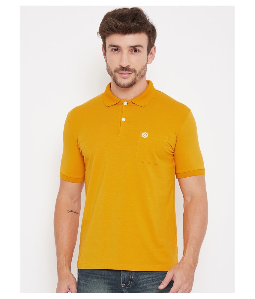     			BISHOP COTTON Cotton Lycra Yellow Plain Polo T Shirt