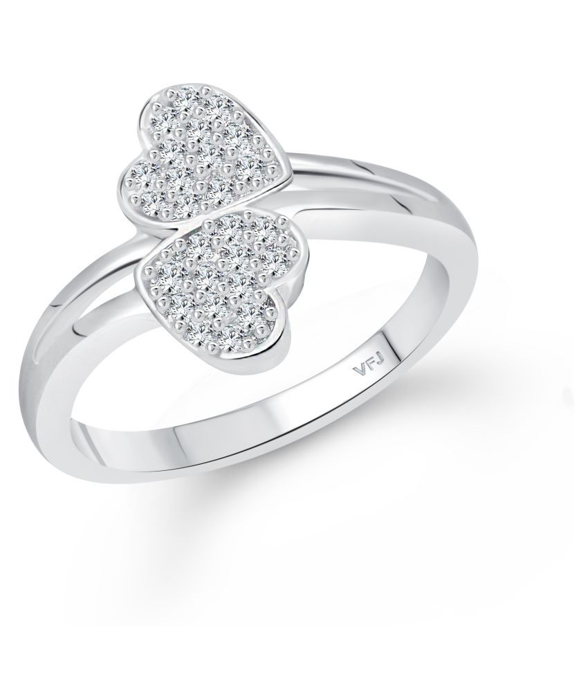     			Vighnaharta  Glory Double Heart Rhodium Plated (CZ)  Ring - (  VFJ1603FRR15 )