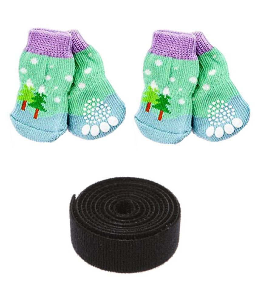 KUTKUT AntiSlip Dog Socks with Paw Pattern Adjustable Pet Paw