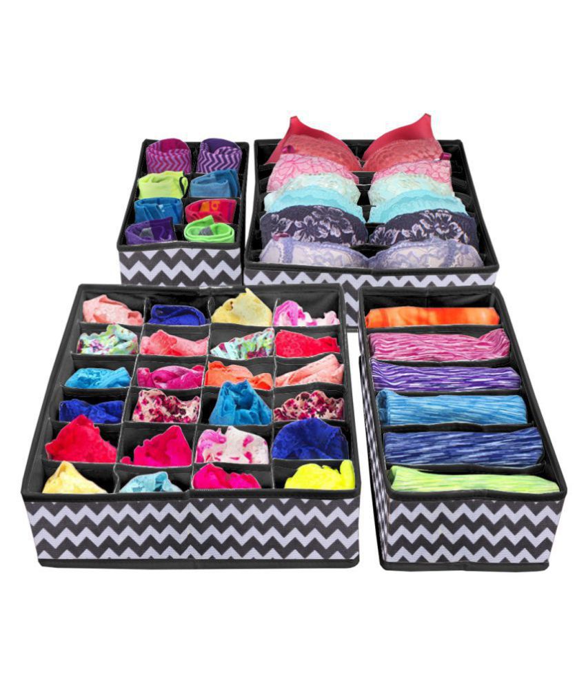     			PrettyKrafts 4 Piece Non Woven Foldable Drawer Organizer with Compartments,