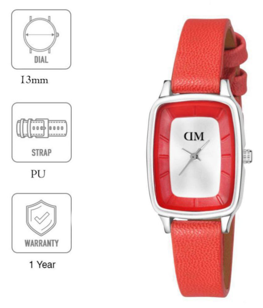     			David Miller - Red Leather Analog Womens Watch