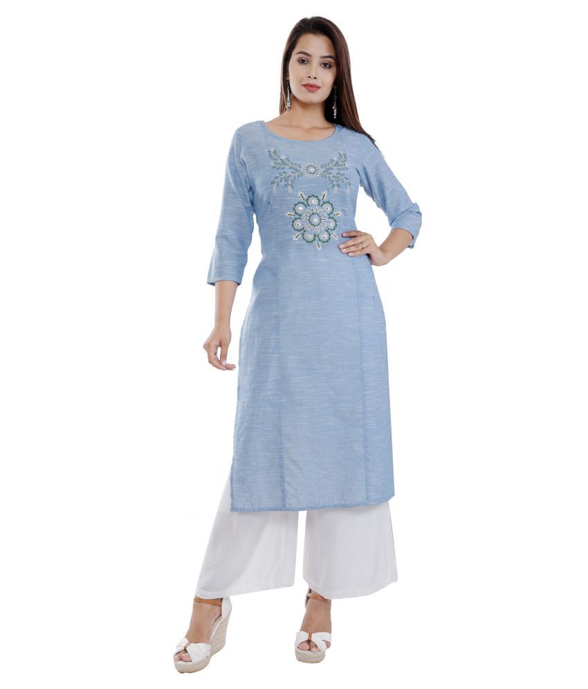     			FABRR Turquoise Cotton Blend A-line Kurti