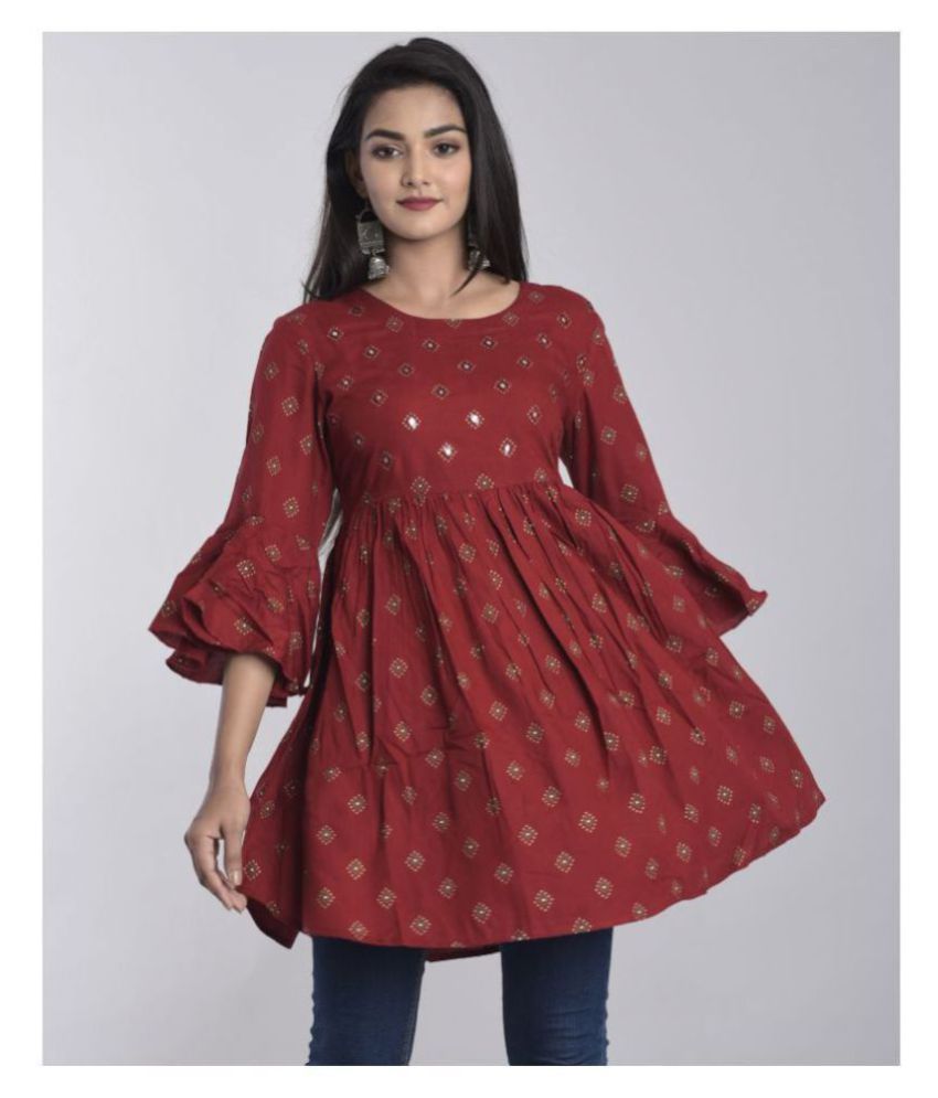 Kbz Maroon Rayon Frock Style Kurti 