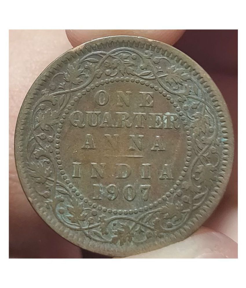 GENERIC BAND RARE ONE QUARTER ANNA 1907 BRONZE COIN EDWARD KING EMPEROR