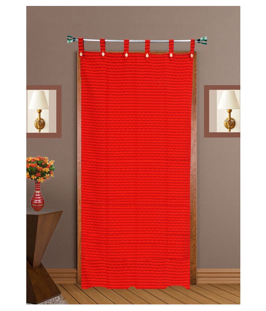     			HOMEFLY Horizontal Striped Room Darkening Loop Curtain 6.5 ft ( Pack of 1 ) - Red