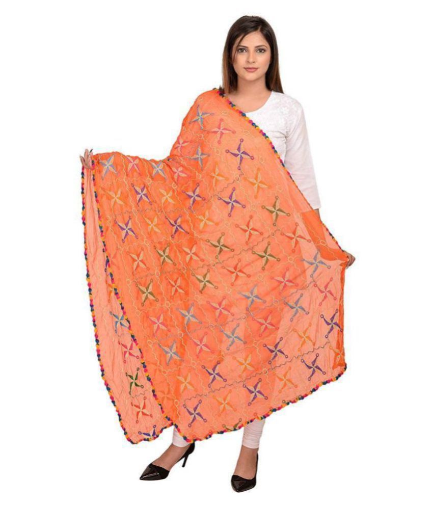     			Raj Orange Chiffon Phulkari Dupatta