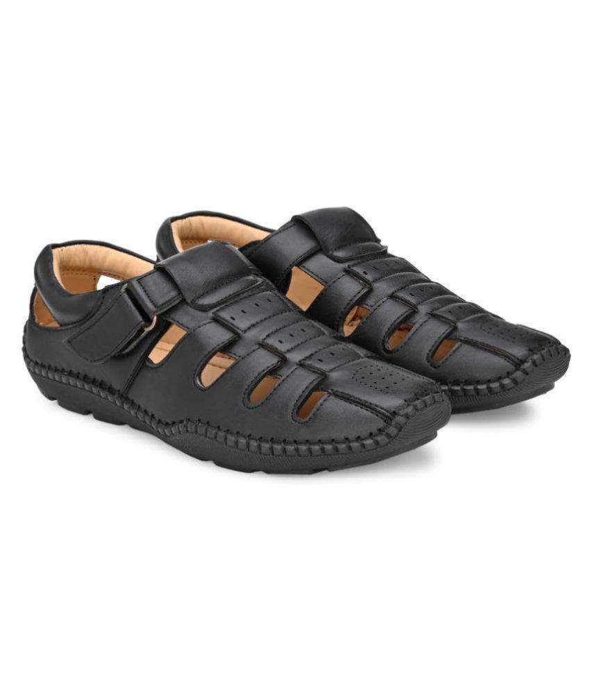 shences black leather slippers