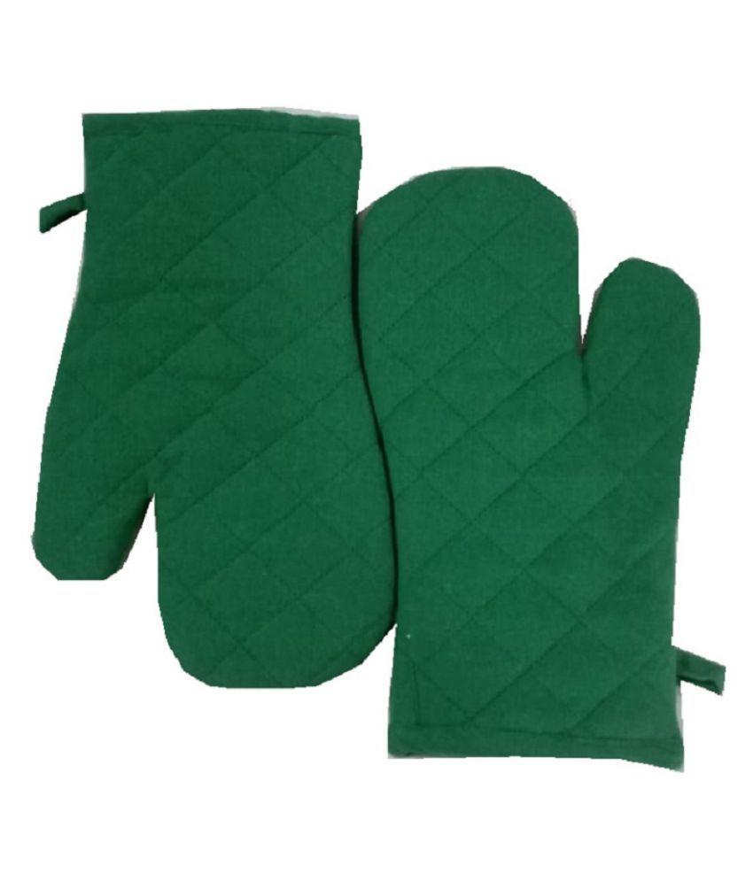     			Tidy Green Color Plain Design Cotton Oven Hand Glove - Pack of 2pcs