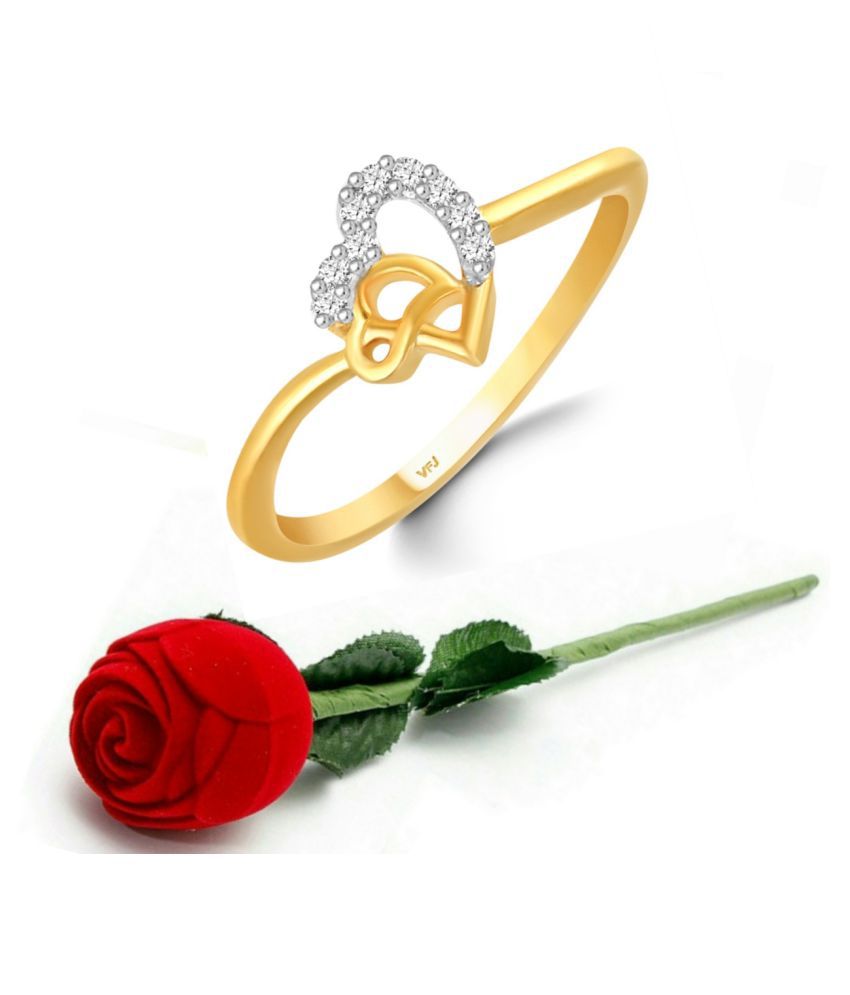     			Vighnaharta Diamond studded Cute  Heart CZ Gold Plated Ring   with Scented Velvet Rose Ring Box for women and girls and your Valentine.