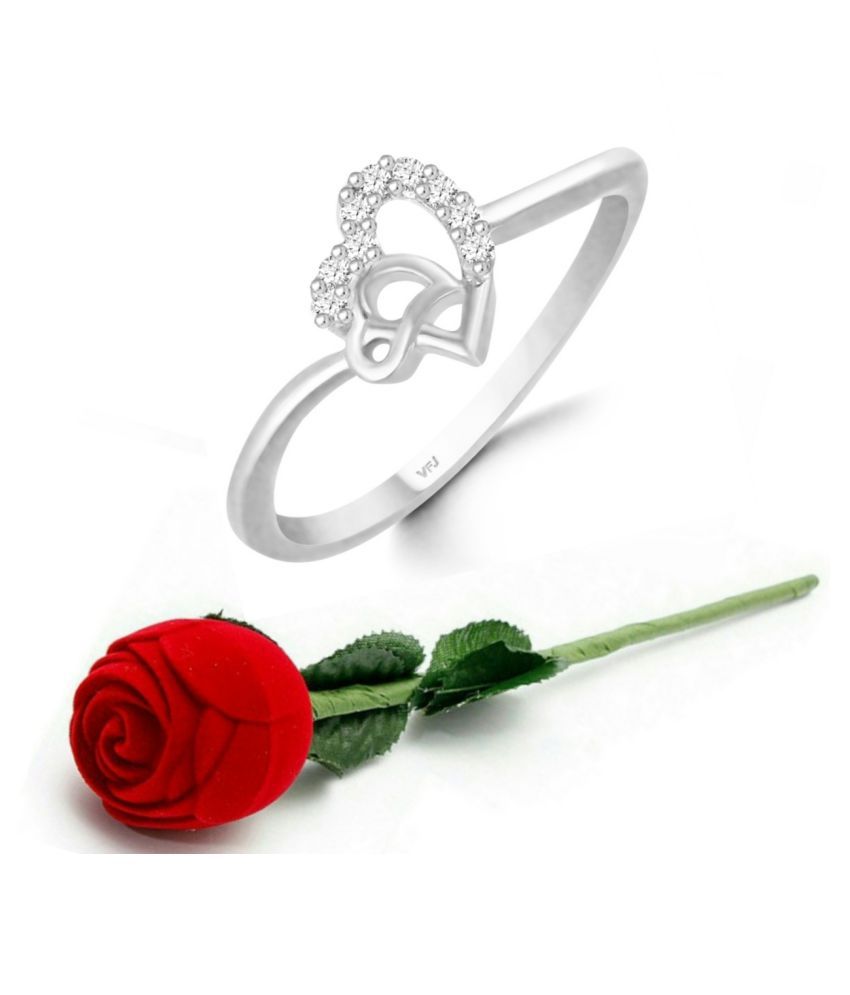     			Vighnaharta Diamond studded Cute  Heart CZ Rhodium Plated Ring   with Scented Velvet Rose Ring Box for women and girls and your Valentine.