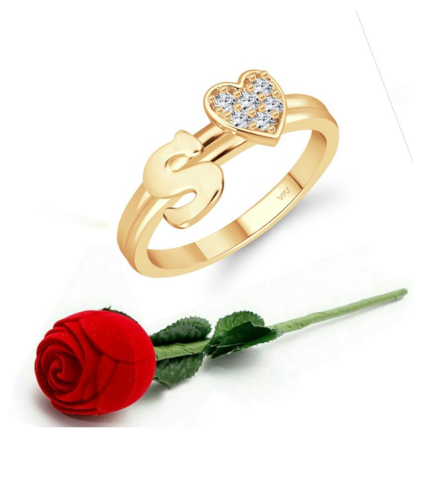     			Vighnaharta cz alloy Gold plated Valentine collection Initial '' S '' Letter with heart ring alphabet collection  with Scented Velvet Rose Ring Box for women and girls and your Valentine.