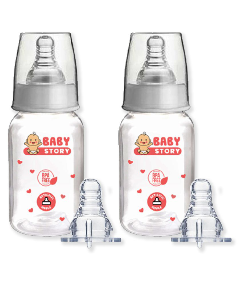 Baby Story Anti Colic ,BPA-Free,Printed Baby Feeding Bottle -125ML- Pack of 2