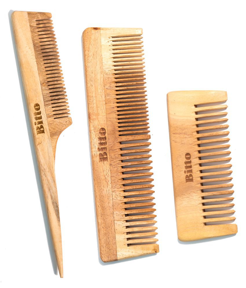     			Bitto Neem Wood Regular Detangling Rattail Comb Pack of 3