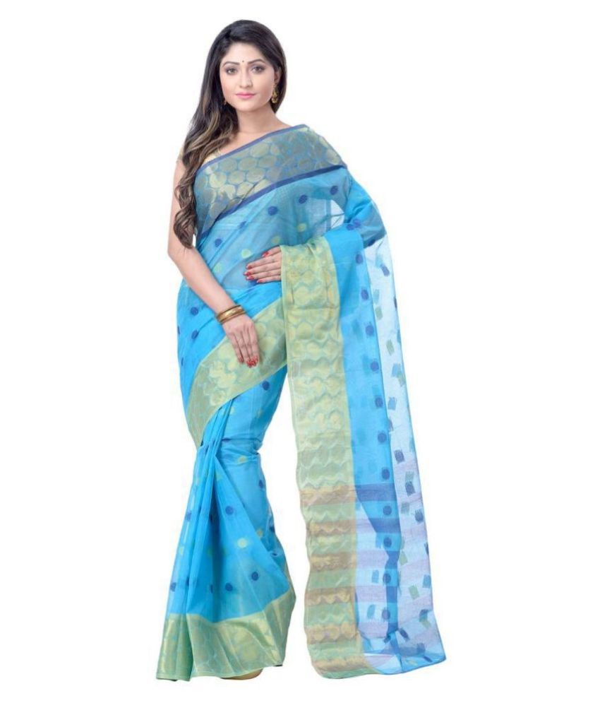     			Desh Bidesh - Blue Cotton Blend Saree Without Blouse Piece (Pack of 1)