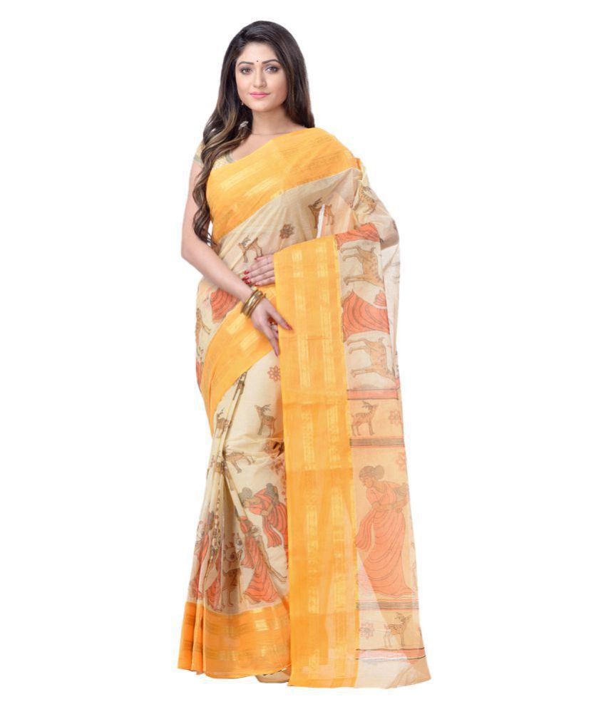     			Desh Bidesh White,Yellow Bengal cotton Saree