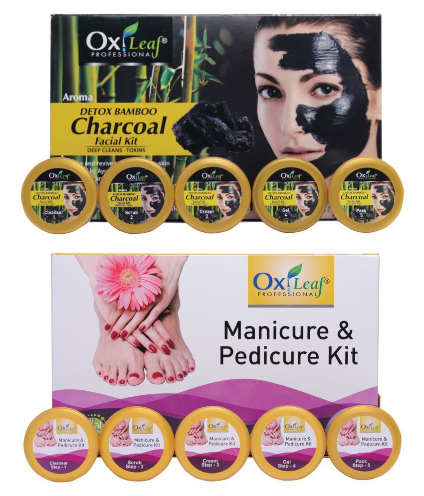 Oxileaf Mani Pedi HandFootCare & Charcoal Facial Kit 1400 g Pack of 2