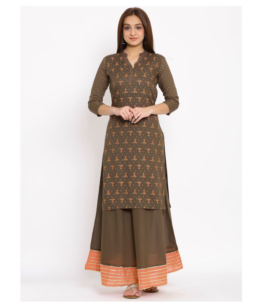     			SAART BUNAAI - Brown Rayon Women's Straight Kurti