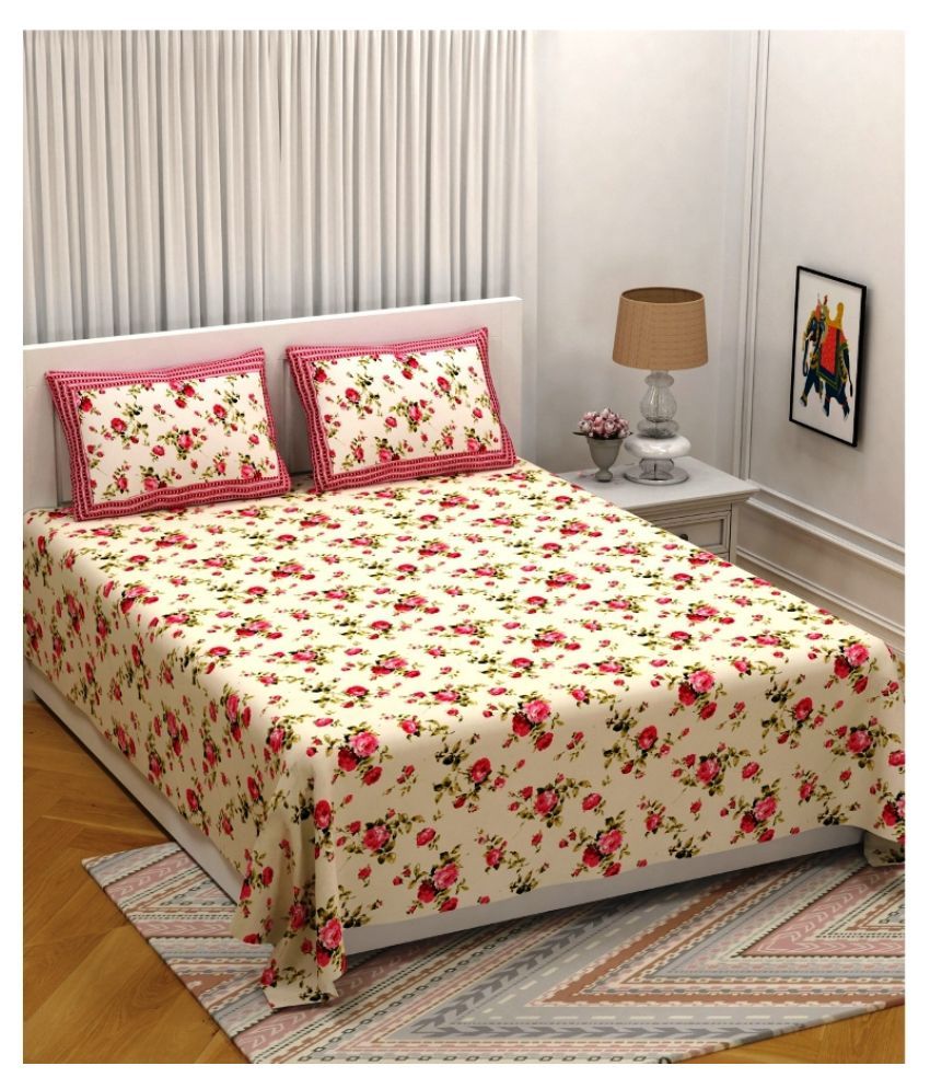 Anika Creations Cotton Double Bedsheet with 2 Pillow Covers ( 274 cm x