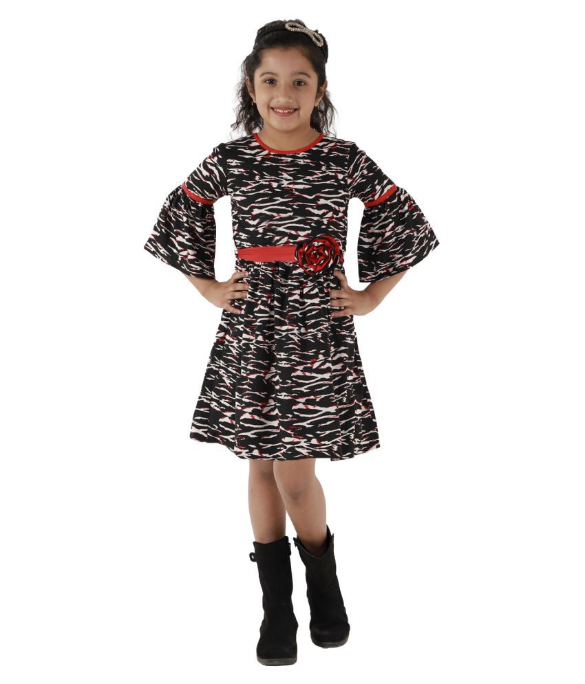     			Kids Cave Dress for girls Regular Fit Fabric Polycrepe Peplum Sleeves 3/4 Knee Length Dress (Color_Black With Animal Print, Size_3 Years to 12 Years)