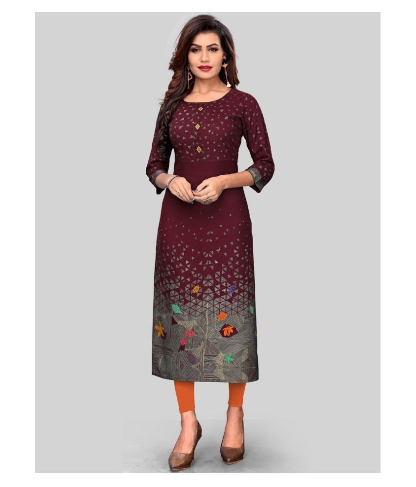     			Vbuyz - Maroon Rayon Women's Straight Kurti ( Pack of 1 )