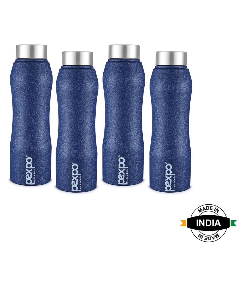     			PEXPO 1000 ml Stainless Steel Fridge Water Bottle (Set of 4, Blue, Bistro)