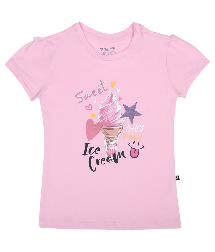     			Proteens Girls Pink Printed Round Neck T-Shirts