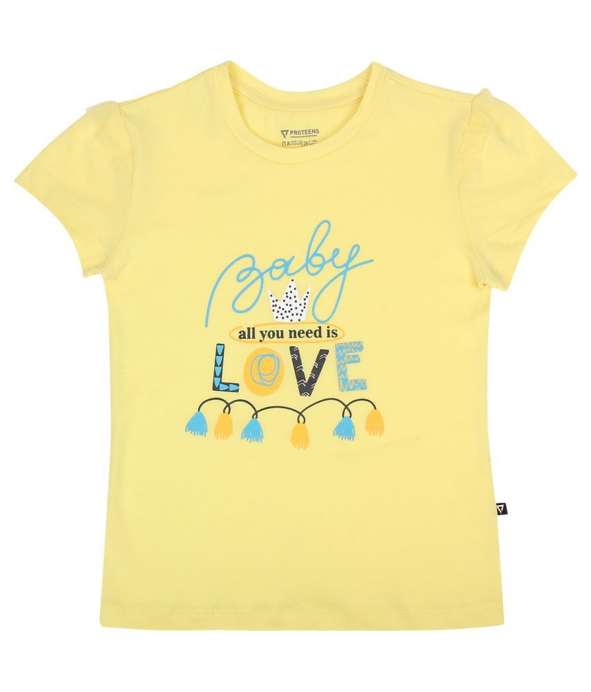     			Proteens Girls Yellow printed Round Neck Tshirts