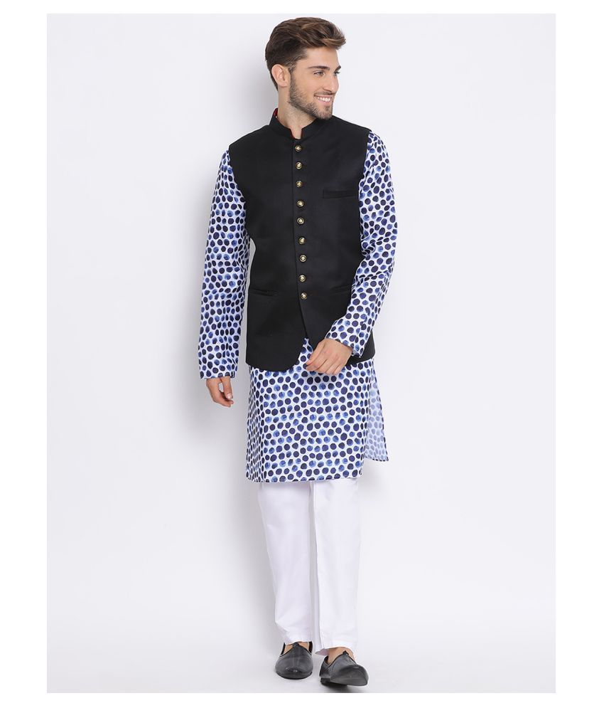     			Hangup Black Polyester Blend Kurta Pyjama Set