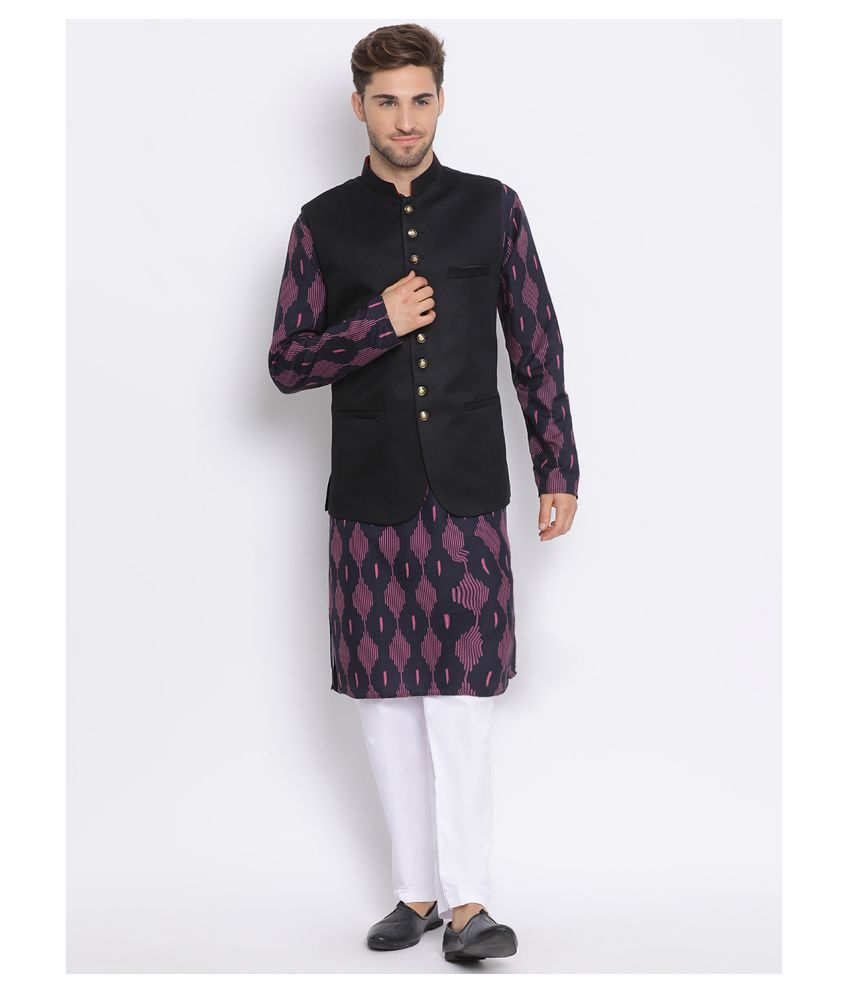     			Hangup Black Polyester Blend Kurta Pyjama Set